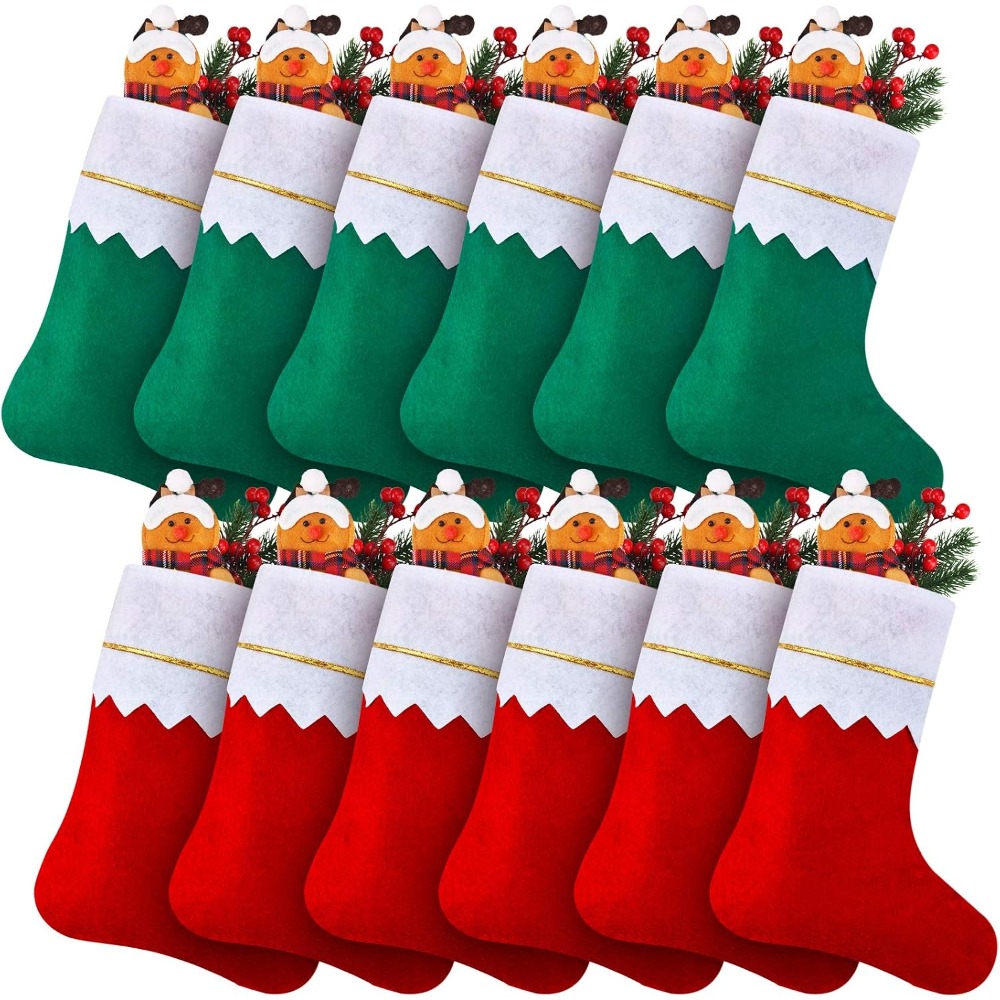 Christmas Stocking Hanging - 6-30Pcs Red Green Felt Christmas Stockings