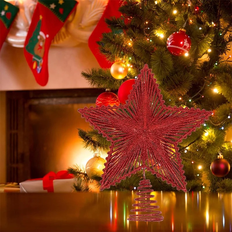 25cm Red Glitter Christmas Tre - Star Tree Topper review and price