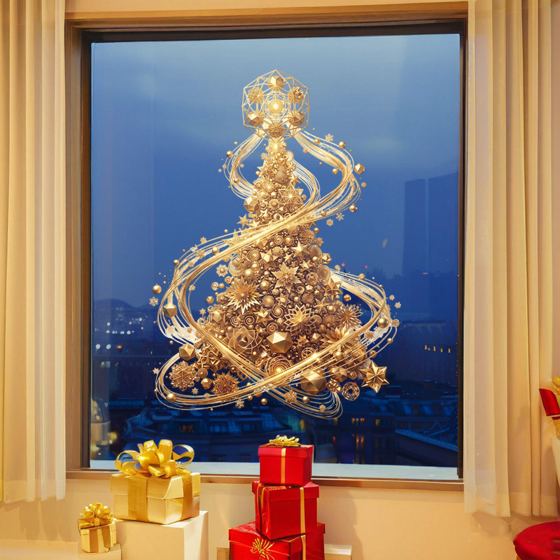 Golden Xmas Tree Window Cling  - Snowflake Window Decal review and price