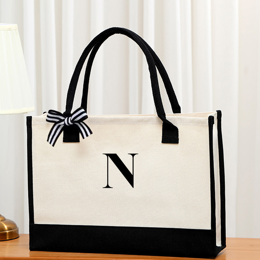 Simple canvas letter tote bag  - Ribbon Bow Gift review and price